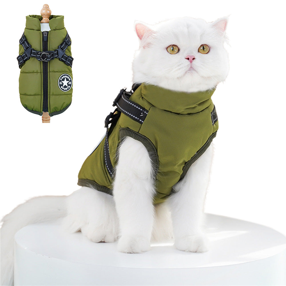 Dog Winter Jacket Padded Pet Clothes with Zipper Warm Vest Coat Comfortable Pet Vest-Green