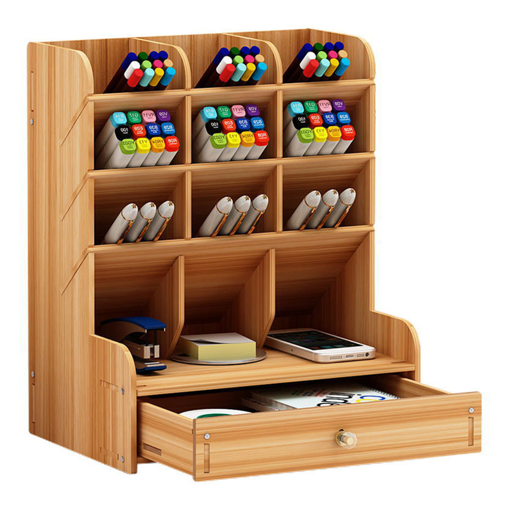 Wooden Desk Organizer with Drawers Art Supplies Storage Desktop Stationary