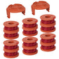 12 Pack Replacement Grass Trimmer Spool Line with 2 Caps for Worx Weed Eater
