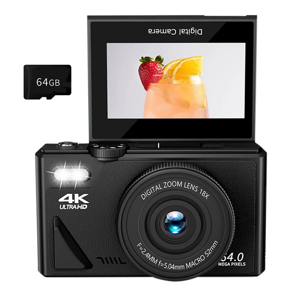 Digital Camera with 180 Degree Flip Screen WiFi Vlogging Camera with 64G TDF Card
