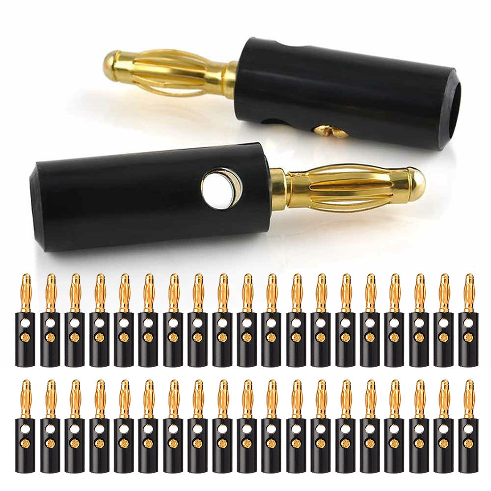 40 PCS Banana Plug Set 0.4cm Gold Plated Red and Black Speaker Connectors for Audio