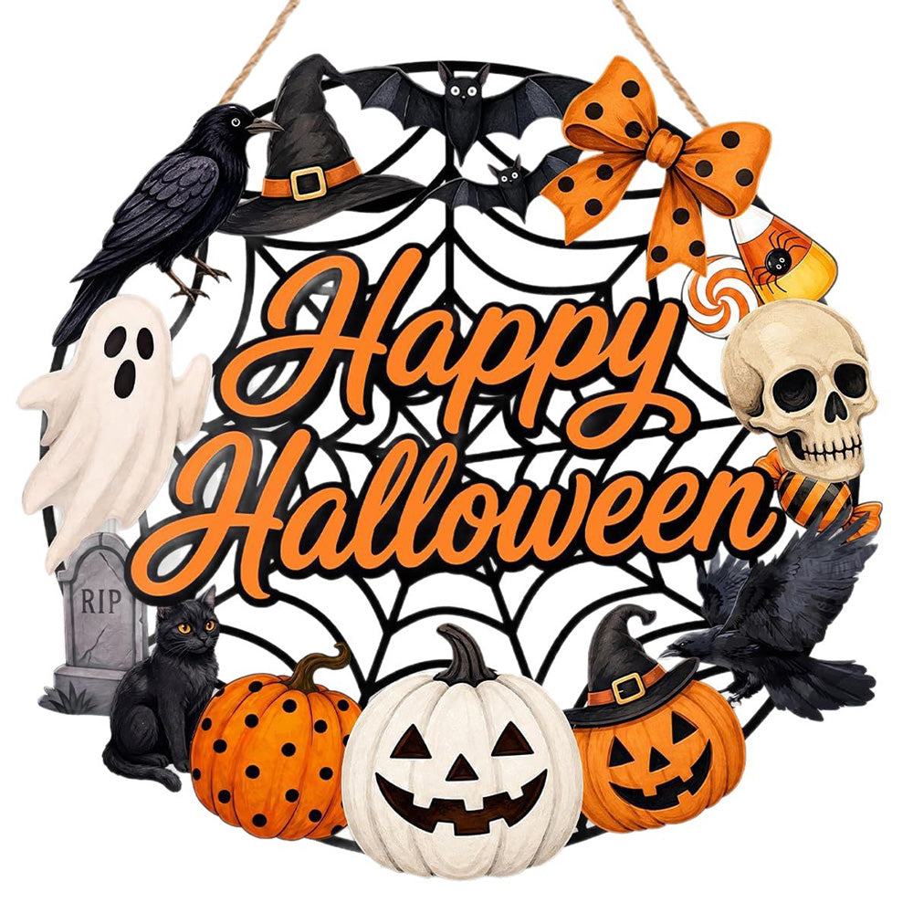 2 Pack Engineered Wood Halloween Ghost Pumpkin Hanging Door Signs
