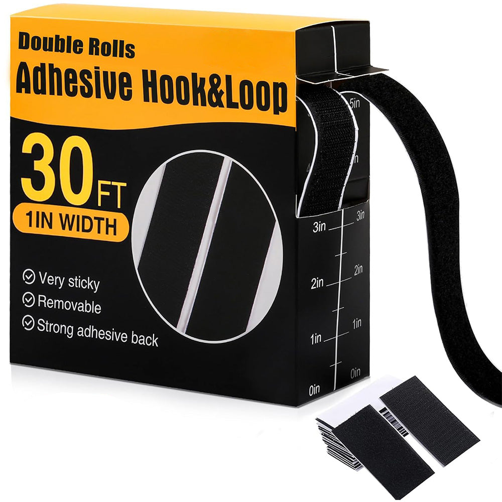 30Ft x 1 Inch Hook and Loop Strips with Adhesive 2 Rolls Heavy Duty Hook Loop Tape