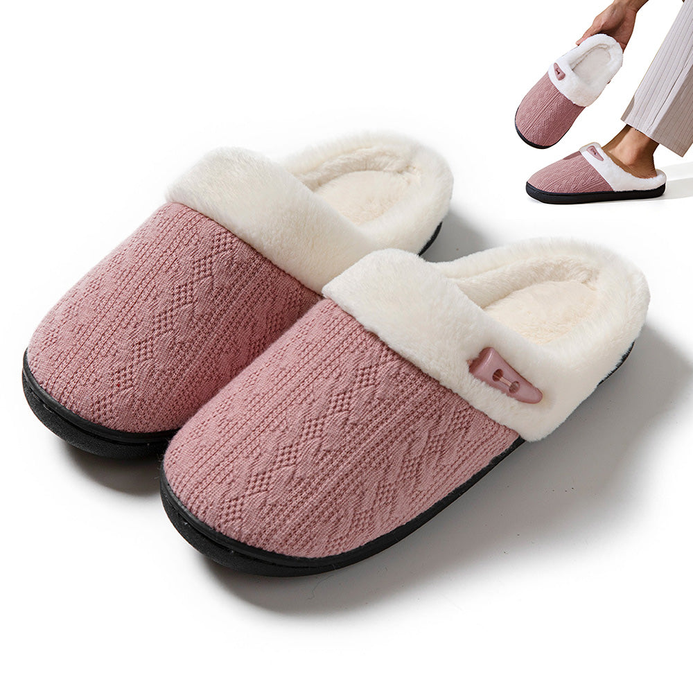 Indoor Non Slip Fuzzy Slippers for Women Warm Knitted House Shoes-Pink