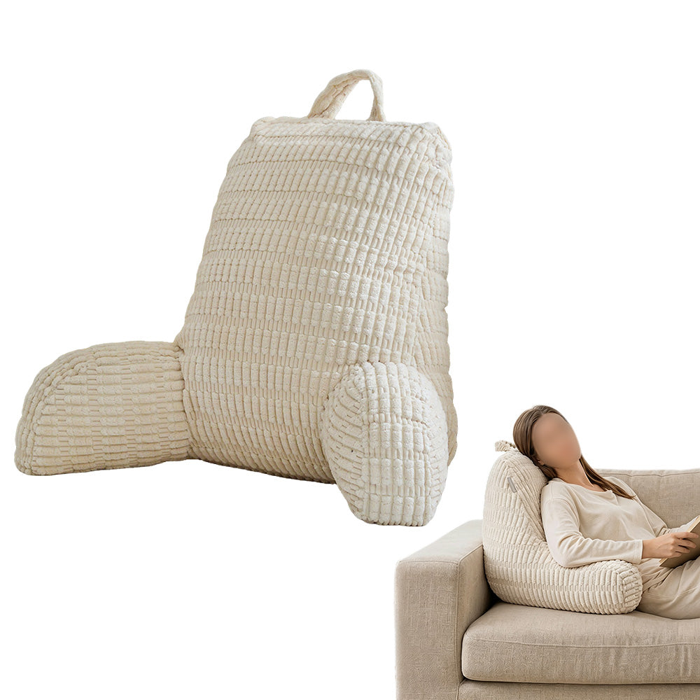 Bedside Backrest Cushion with Armrests Pocket and Washable Cover