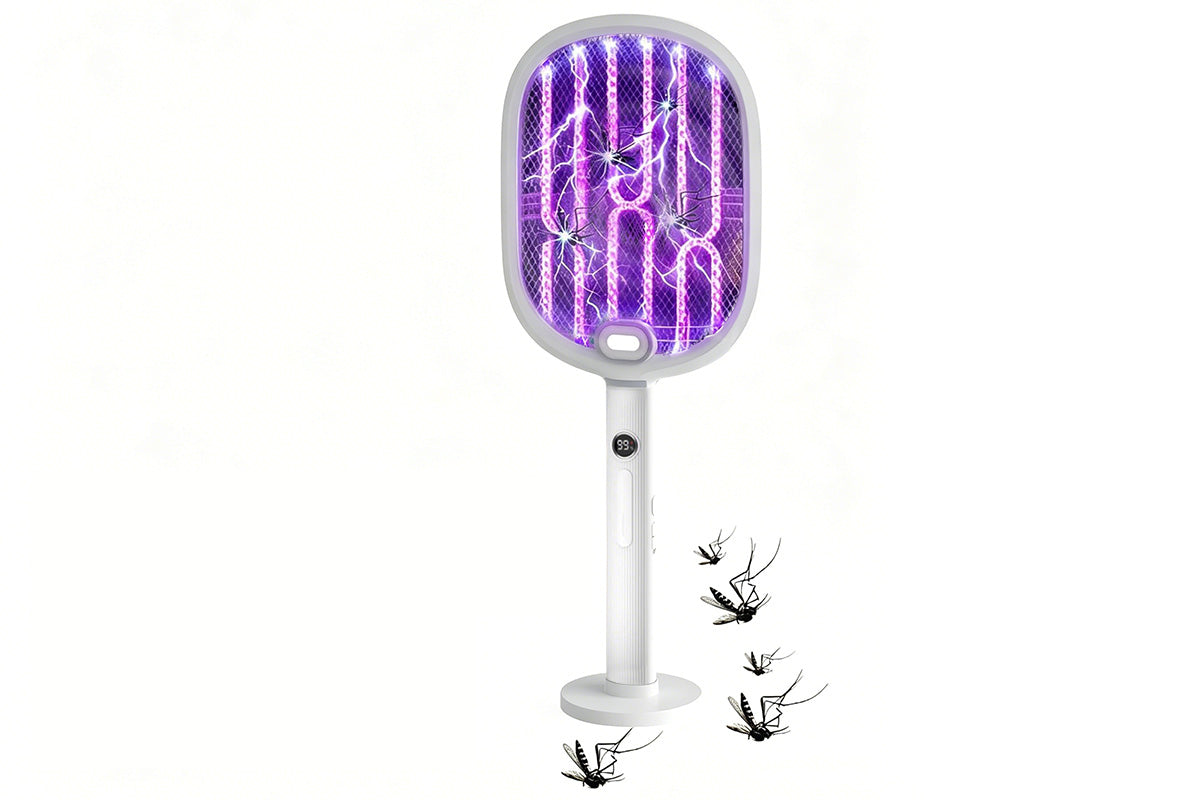 Electric Mosquito Swatter with Digital Display and White Light Flashlight Fly Killer Bug Zapper Racket Bug Zapper