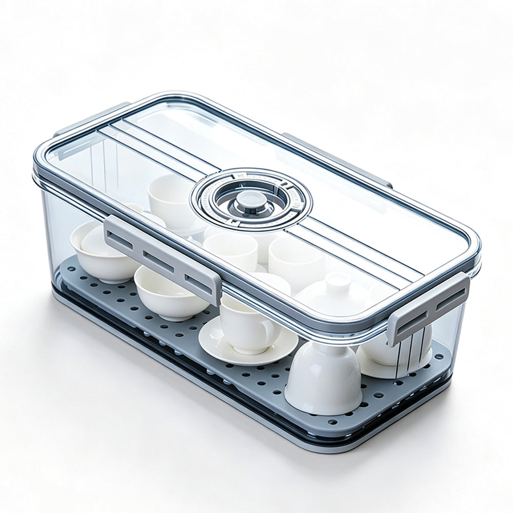 Transparent Bread Box with Timer Drainboard Lid Kitchen Storage Container for Food