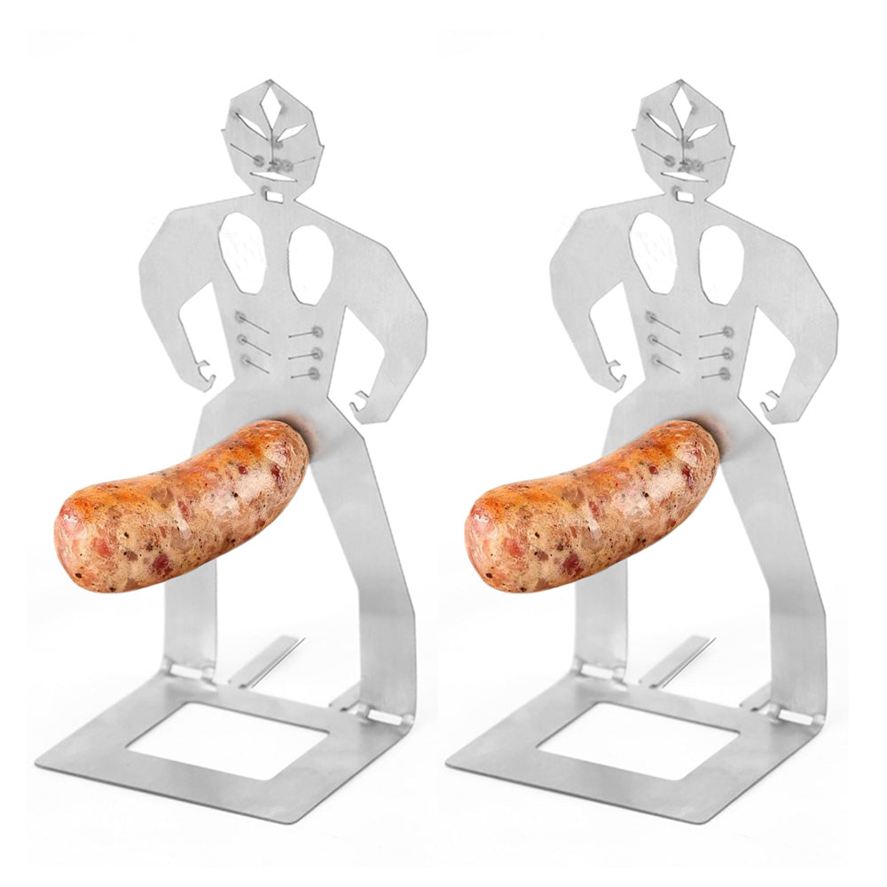 2Pcs Funny Man Shape Hot Dog Roaster Reusable Stainless Steel Sausage Holder for BBQ