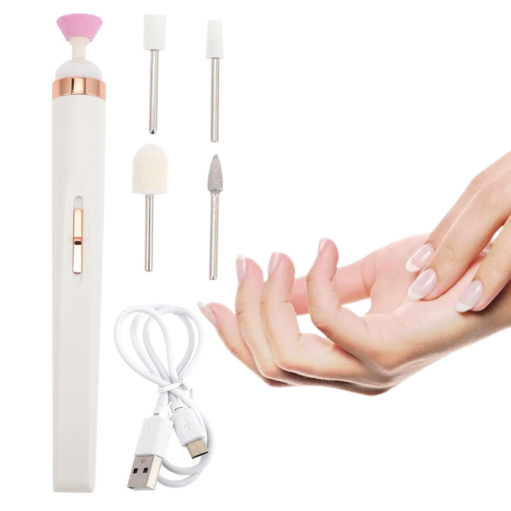 Portable USB Electric Nail File Drill Pen with 5 Grinding Heads