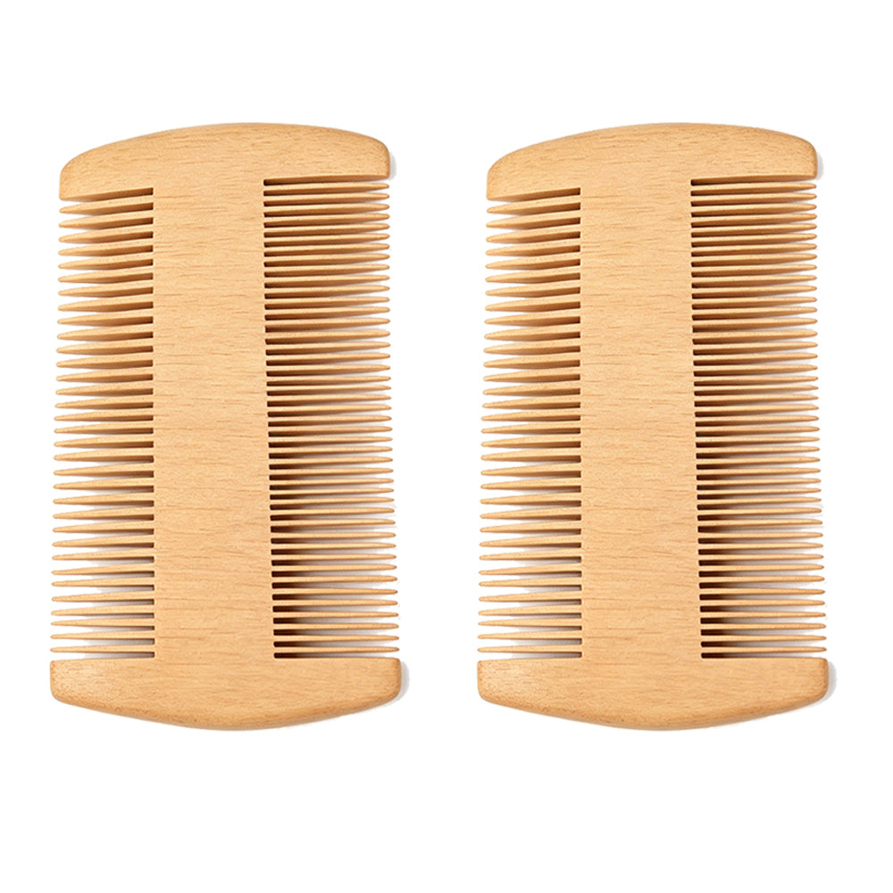 2PCS Double Sided Wooden Beard Comb for Beard Hair Portable Men Mustache Comb for Home Travel