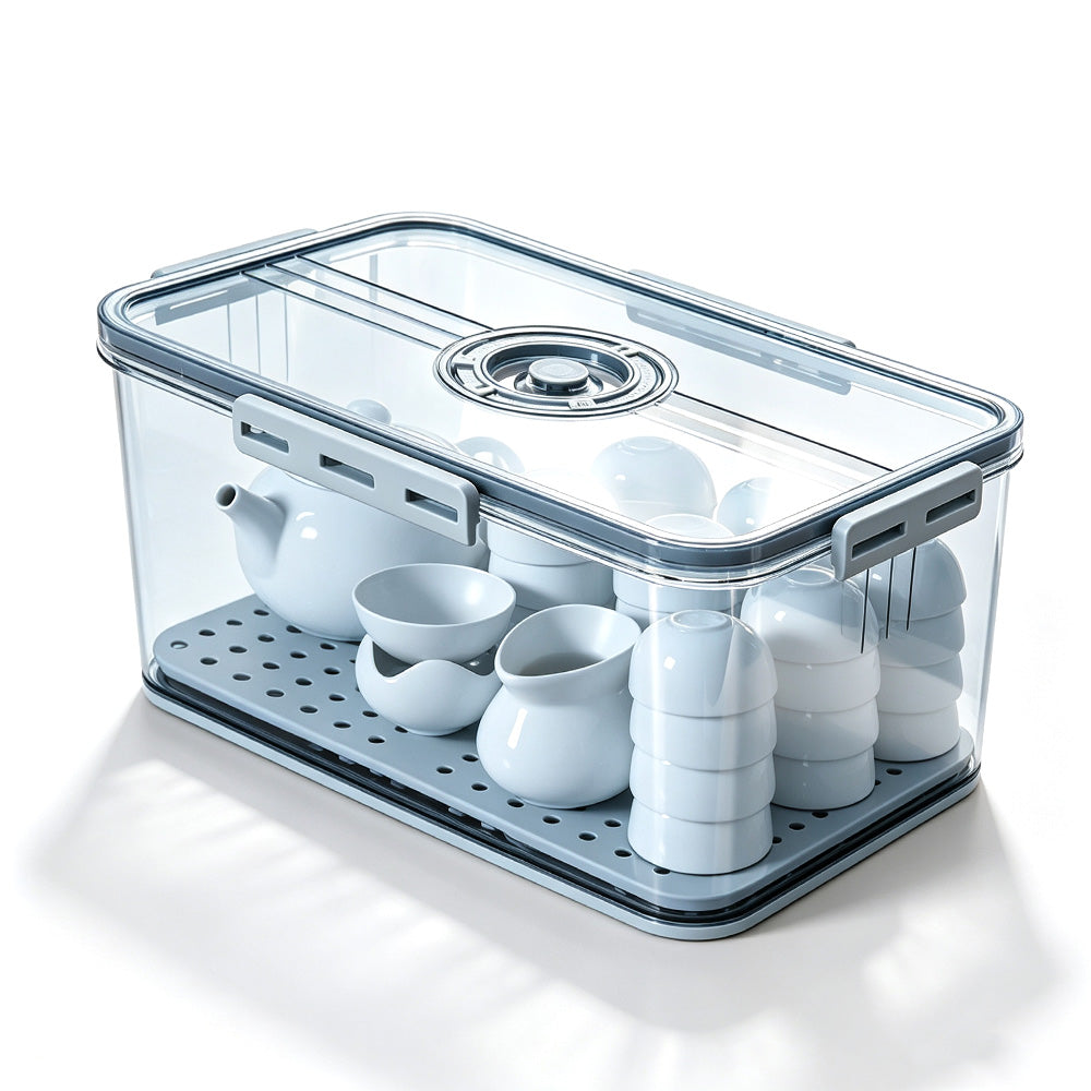 Transparent Bread Box with Timer Drainboard Lid Kitchen Storage Container for Food