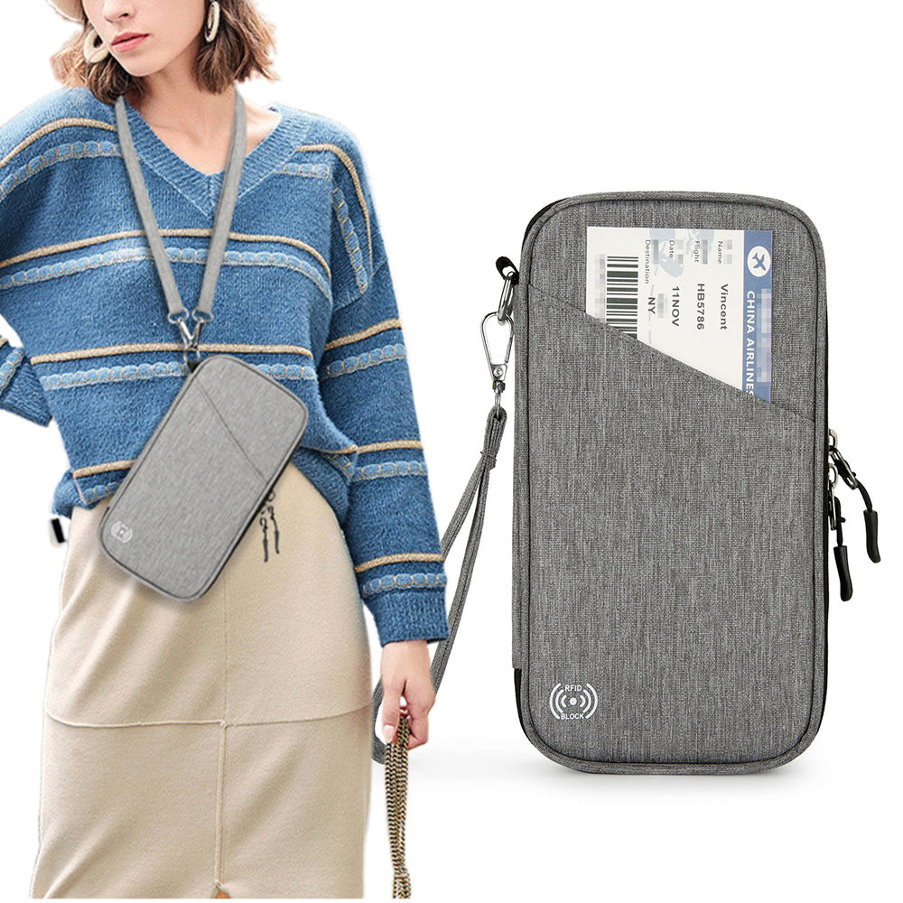 Passport Holder Family RFID Travel Document Organizer With Zipper-Black