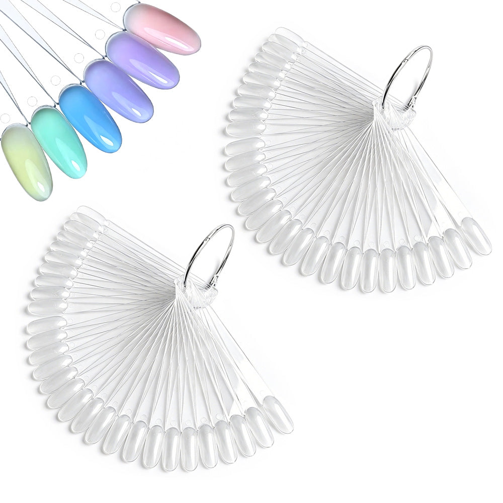 100 PCS Clear Nail Swatch Sticks with Ring Nail Art Swatch Set for Polish Display