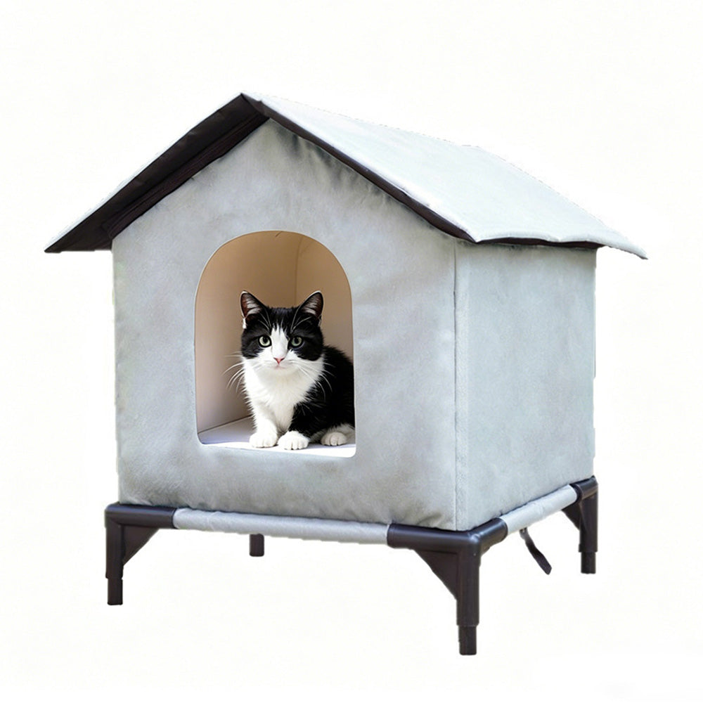 Cat House Indoor Outdoor Water Resistant Insulated Shelter for Small to Medium Cats-Grey