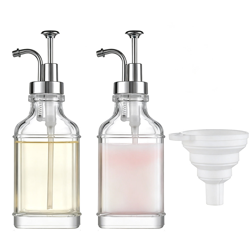 2 Pack 500ml Square Glass Syrup Soap Dispenser Bottles with Funnel