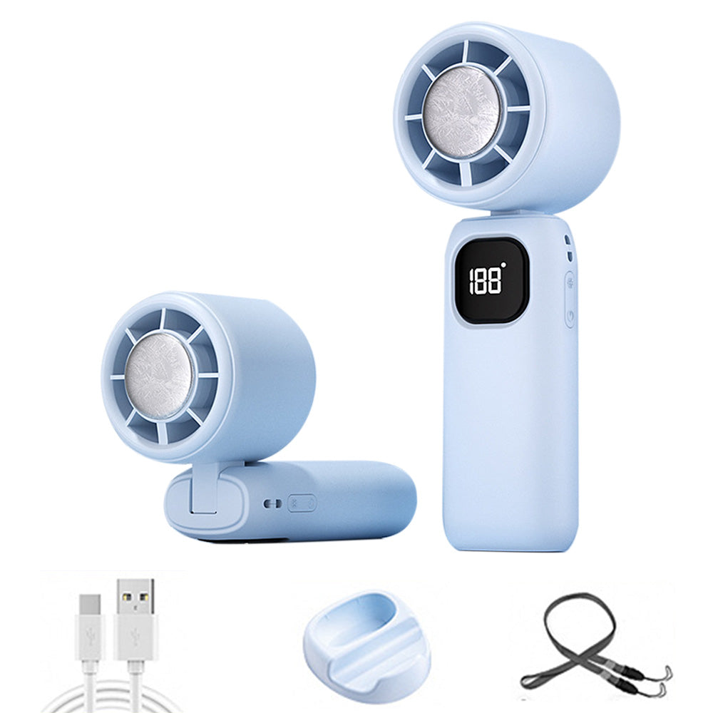 100 Speeds Digital Display Cooling Fan USB Fan with Lanyard and Phone Holder Base