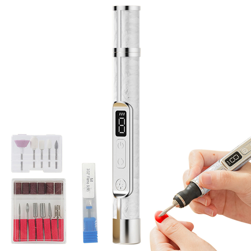 2 in 1 Cordless Electric Nail File Drill with Light Lamp 18 Bits 3 Speeds Mode for Women Men