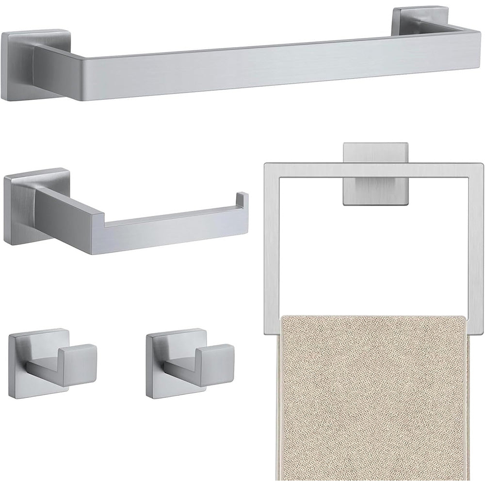 5Pcs Bathroom Towel Bar Set Stainless Steel 40cm Wall Mounted Towel Racks