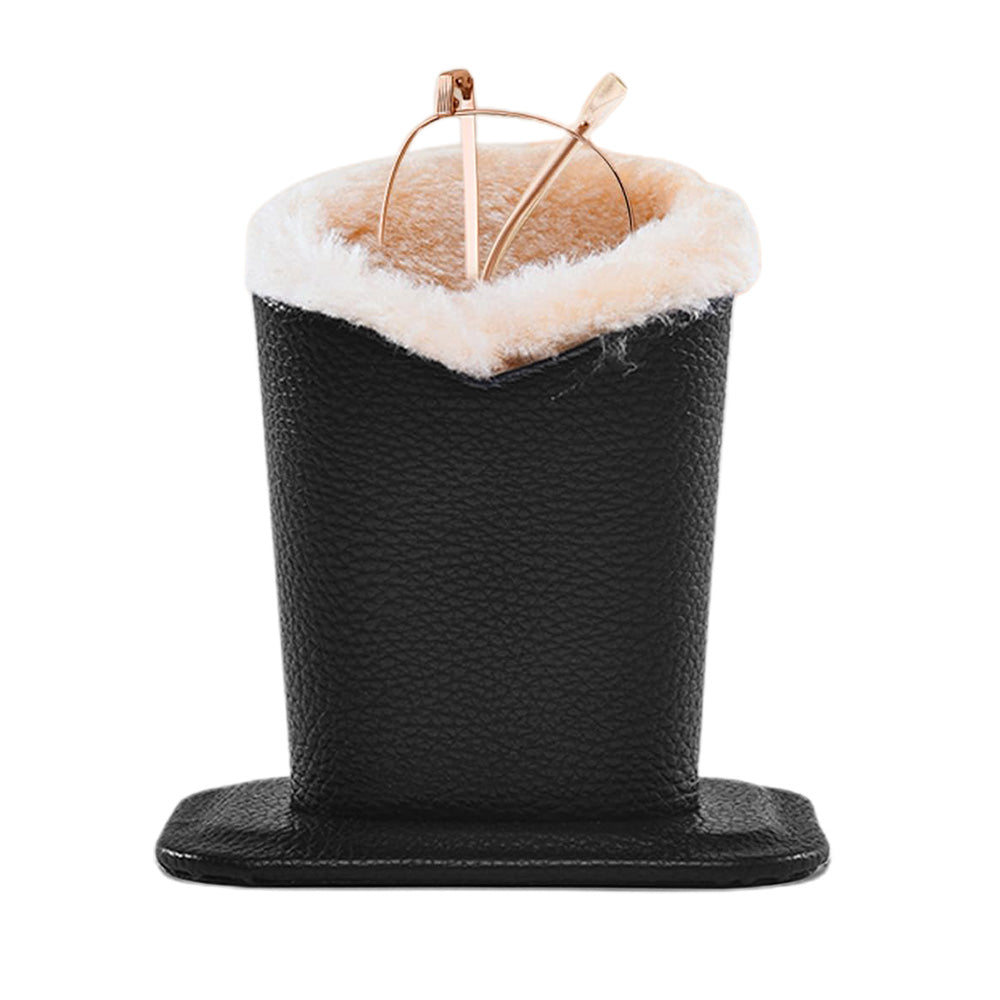 Soft Plush Lined Eyeglasses Desk Holder PU Leather Glasses Display Stand With Base