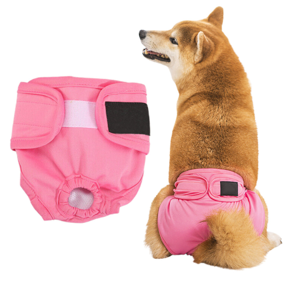 Female Dog Diaper Wrap Sanitary Pant with Hole Reusable Physiological Underpants-Pink