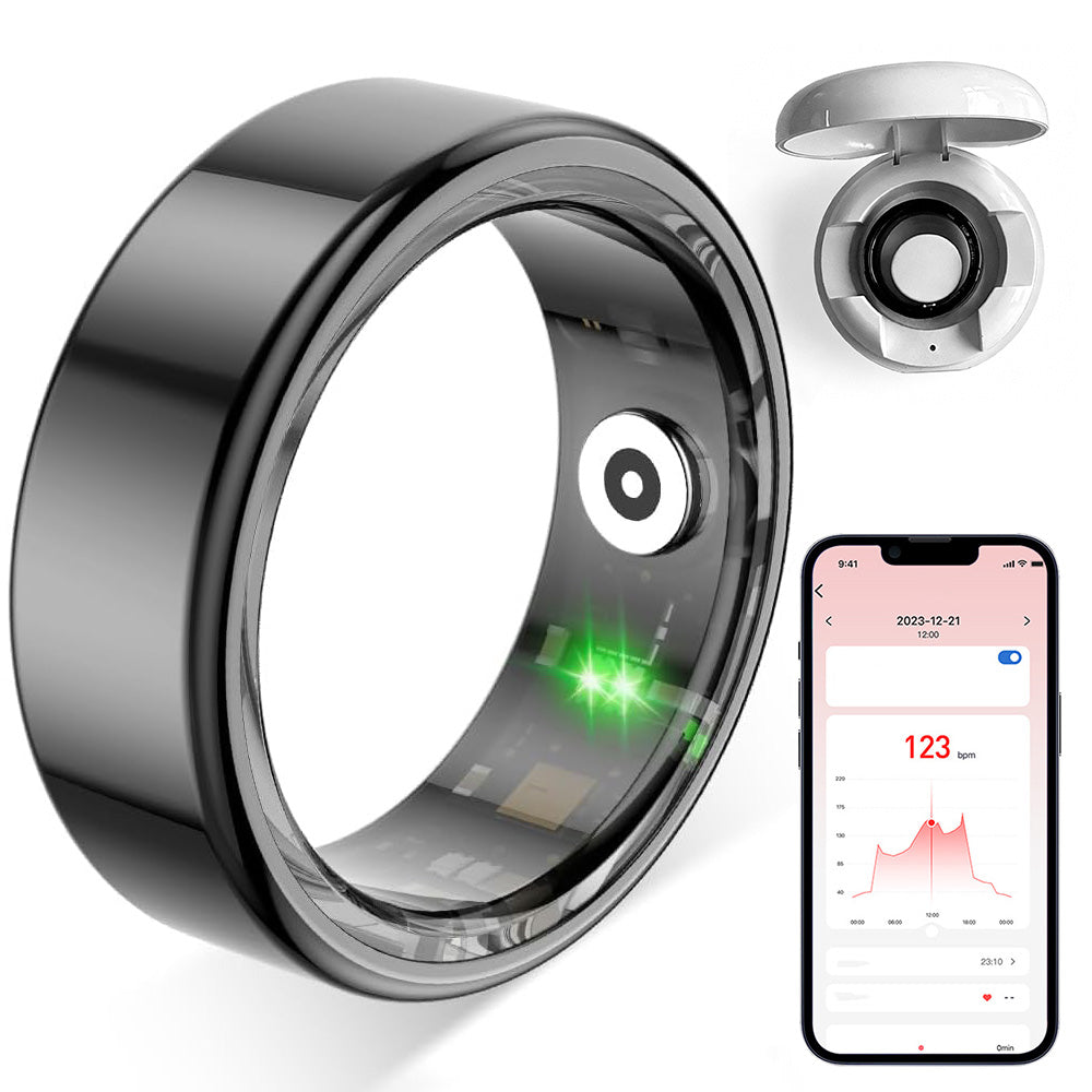 Smart Health Ring Tracking Heart Rate Blood Oxygen Sleep with Charging Case Waterproof