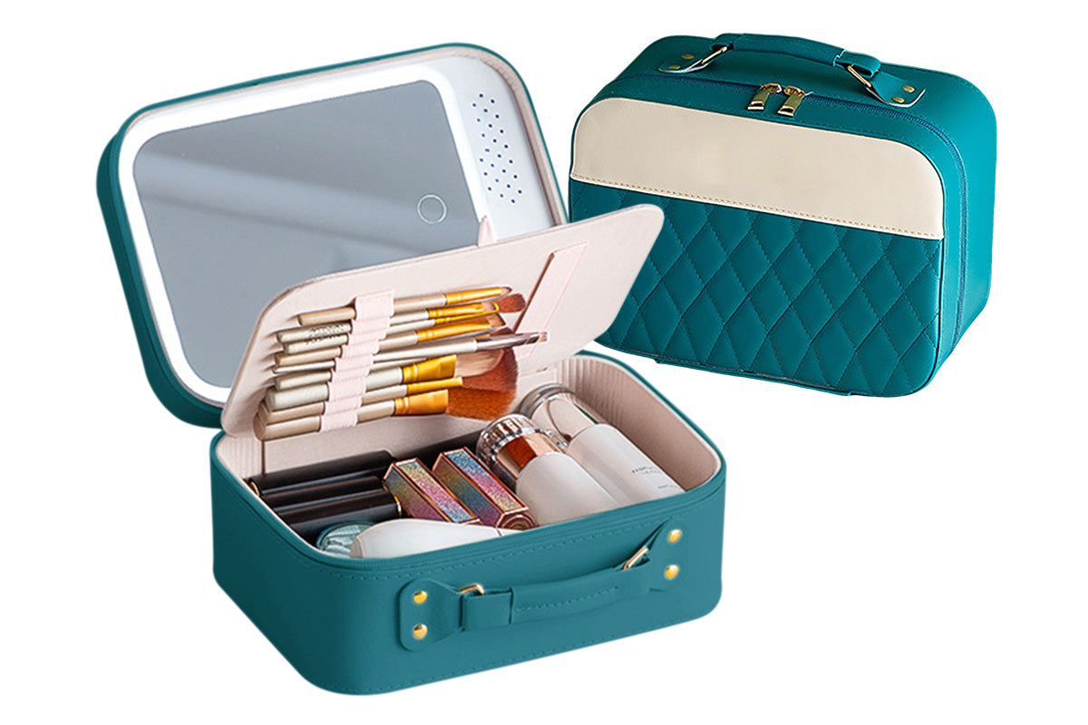 LED Mirror Makeup Case Hard Shell Rechargeable Lighted Cosmetic Organizer