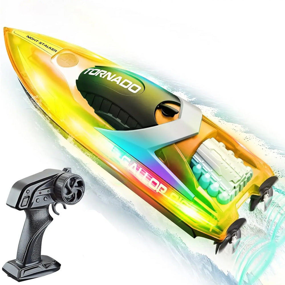 Rechargeable Water-resistant Remote Control Boat with Color LED Lights for Pool Lake