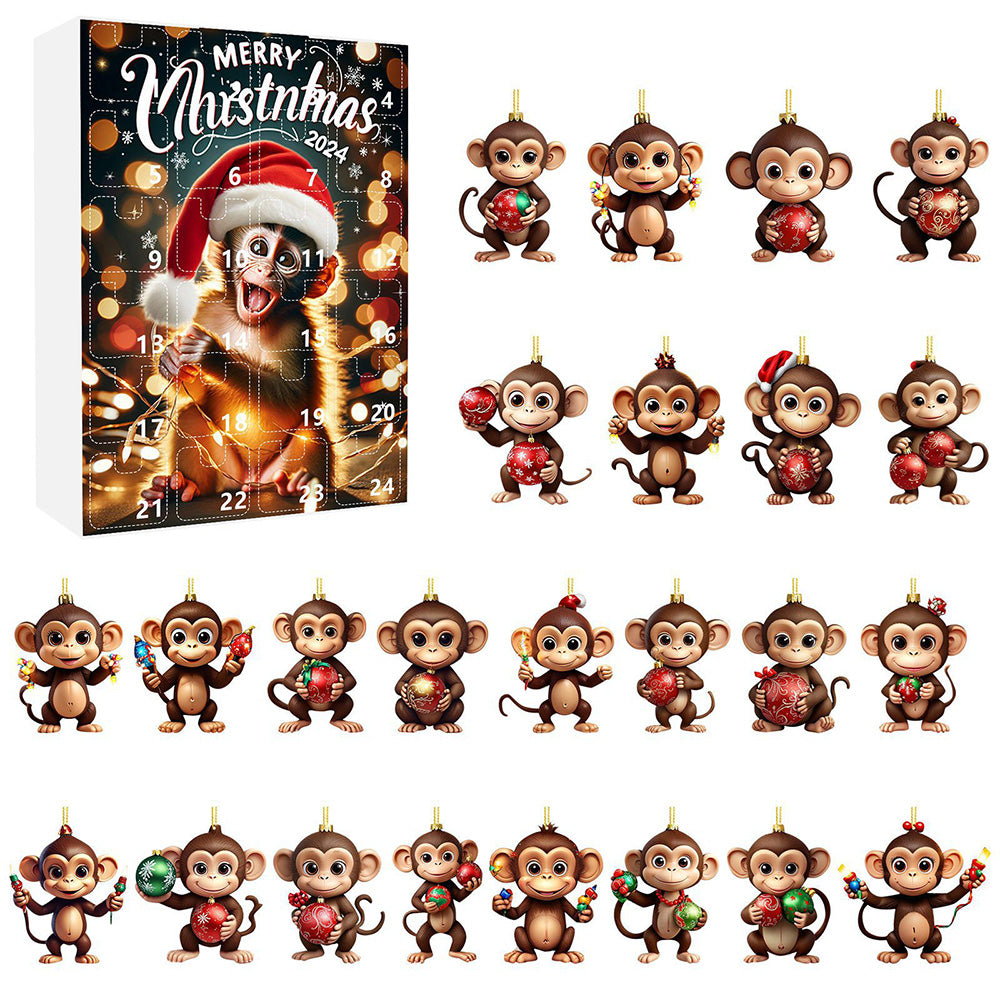 2025 Advent Countdown Calendar Funny Monkey Ornament Christmas Hanging Ornaments