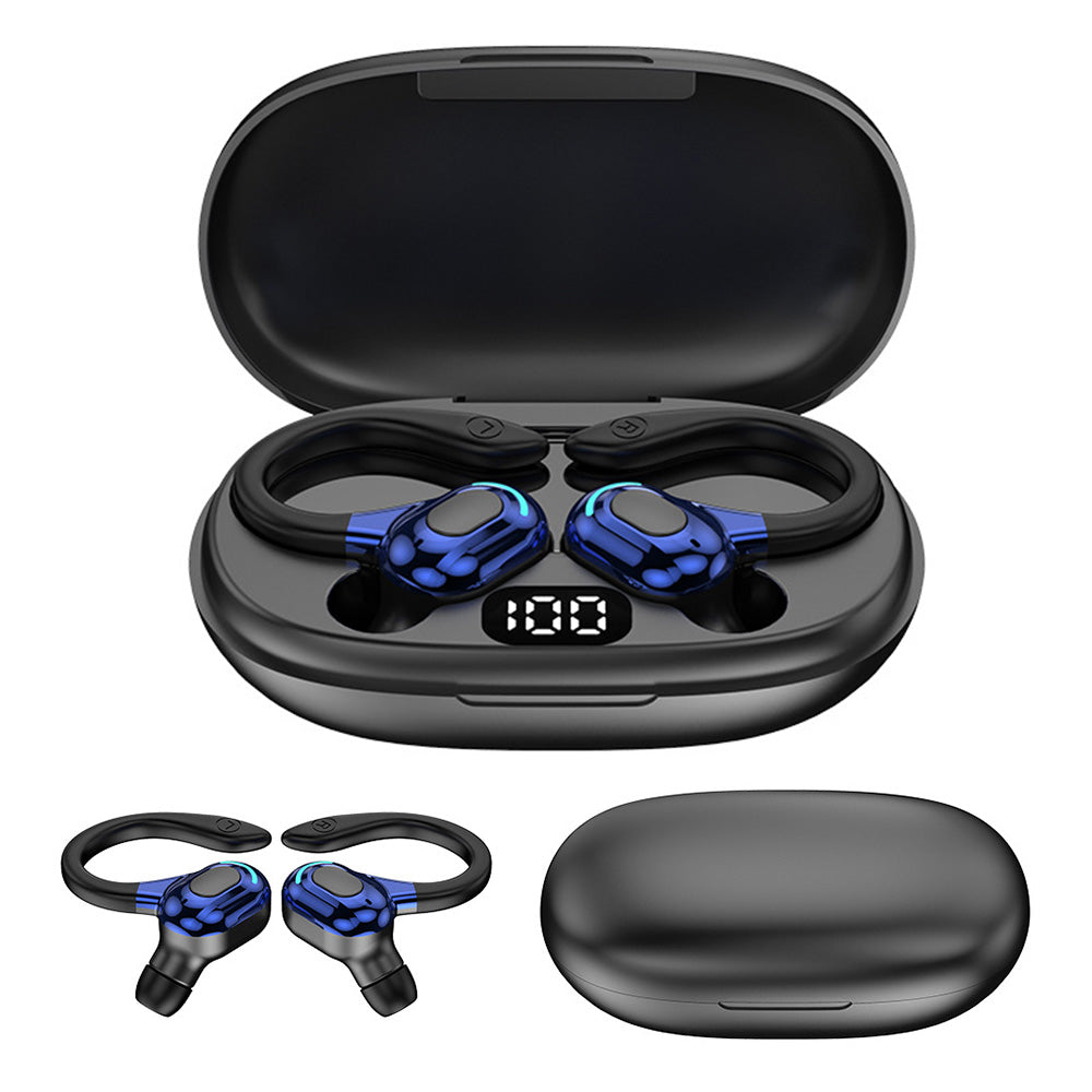 Wireless Bluetooth Earphones Over Ear Waterproof Sports Earbuds With LED Display Noise Cancelling Mic