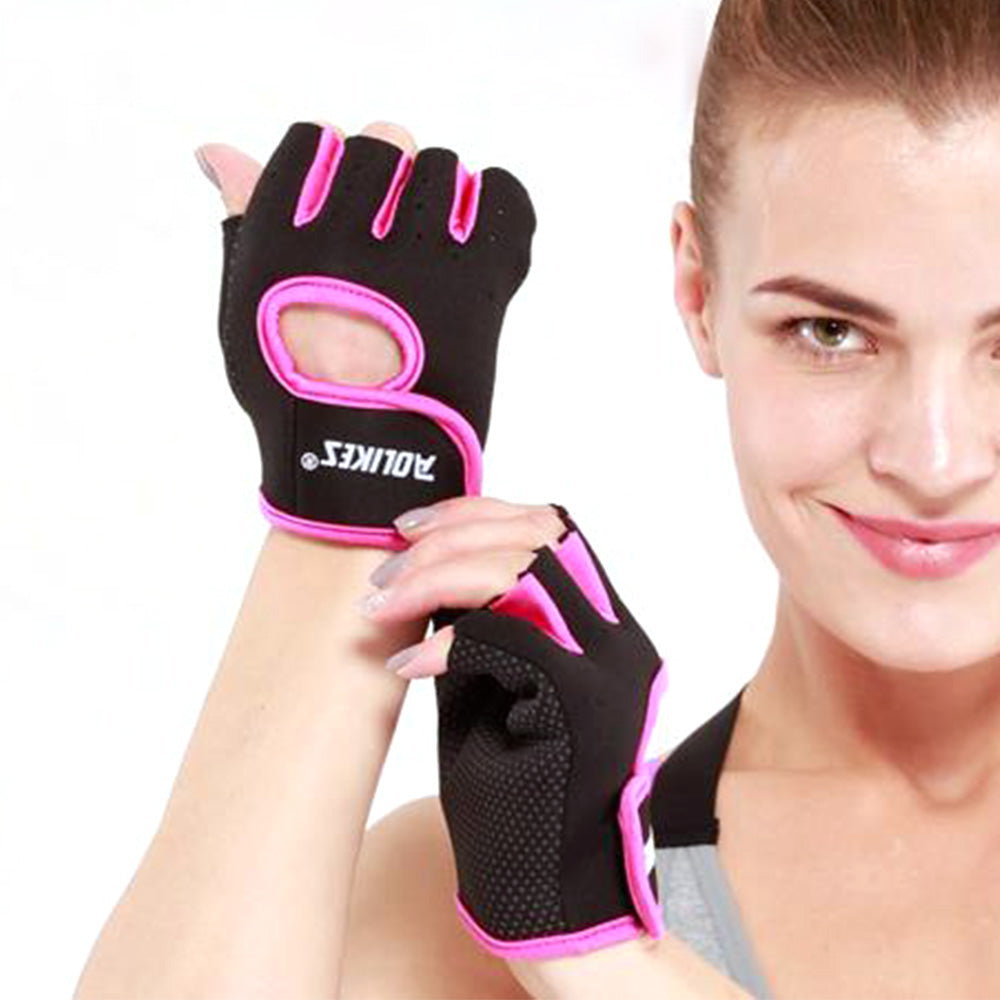 Gym Gloves Half Finger Sports Training Fitness Exercise Cycling Weight Lifting Gloves for Men Women-Rose Red