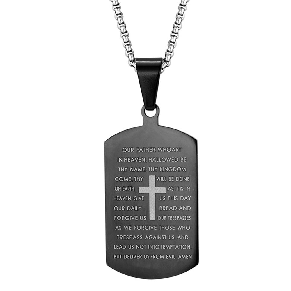 Stainless Steel Bible Cross Military Tag Pendant Necklace