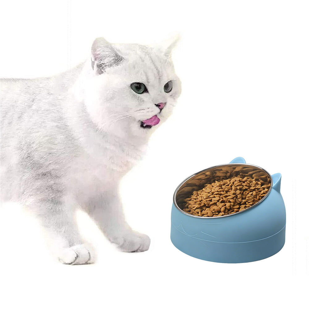 400ml Stainless Steel Tilted Pet Bowl Non-Slip Raised Feeder for Cats and Dogs