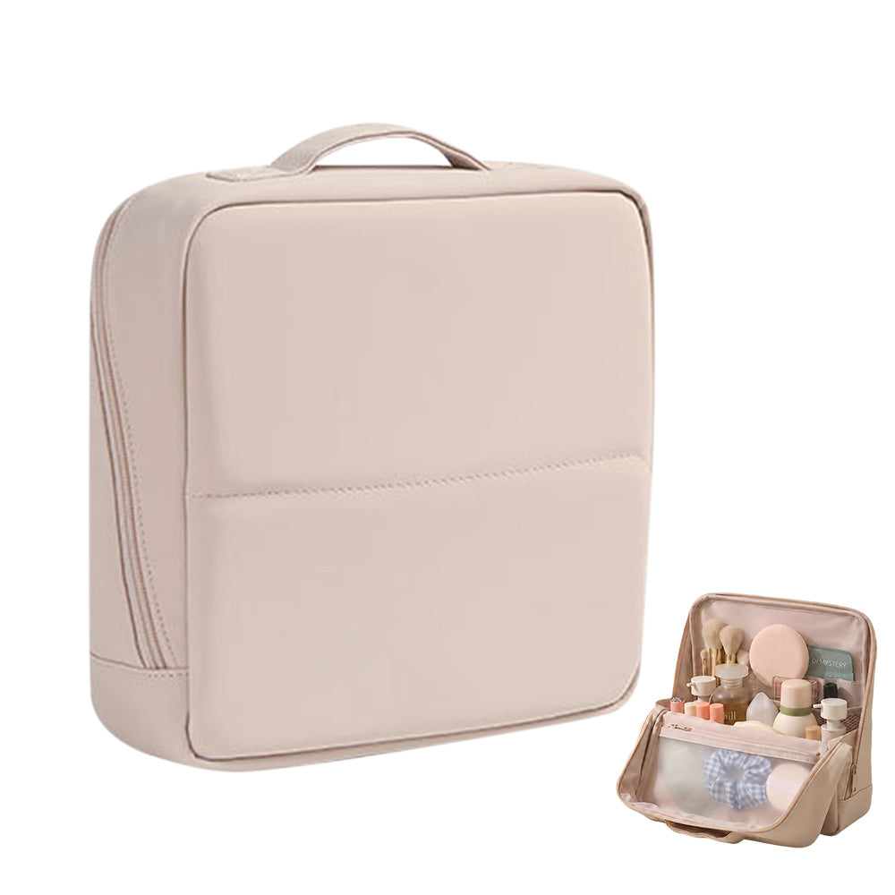 Portable PU Leather Standing Makeup Organizer Bag Makeup Brush Pouch