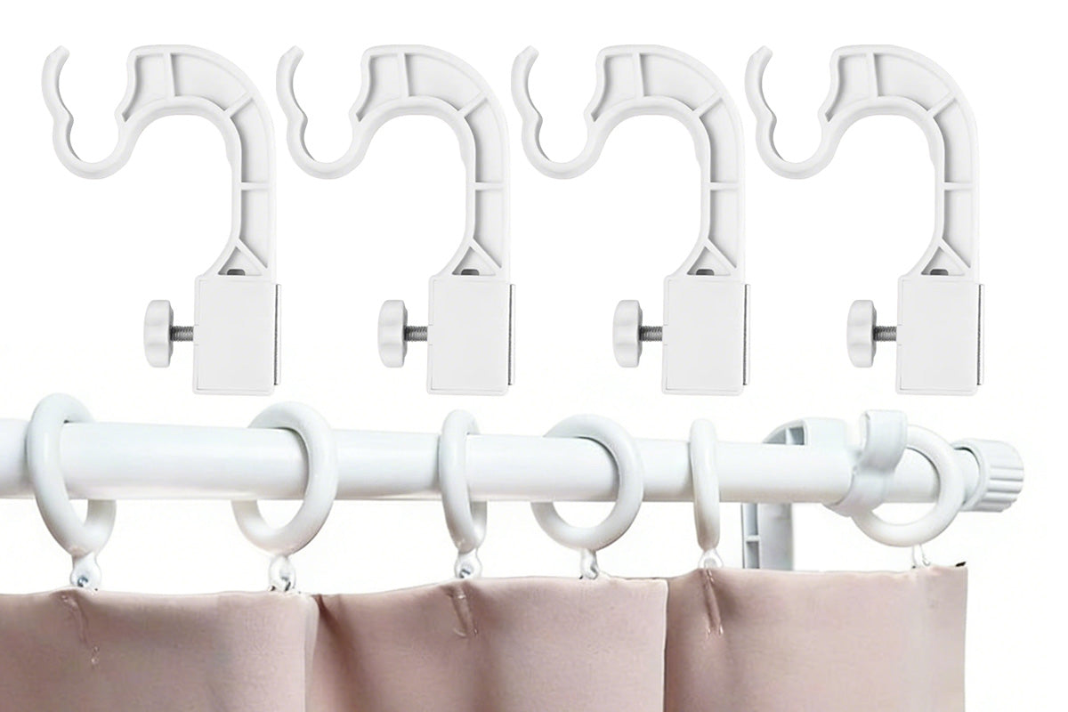 1-Pair Clip-On Curtain Rod Holder No-Drill Window Frame Mount for Dorm Room