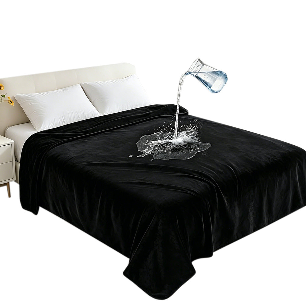 Water-Resistant Reversible Flannel Blanket Machine-Washable for Bed Sofa Camping-Black