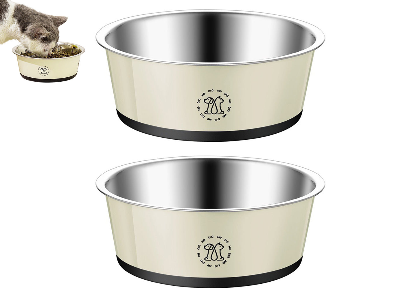 2L Stainless Steel Pet Feeding Bowl 25cm Non-Slip Dog Cat Food Water Bowl