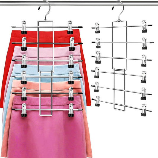 2X Space Saving Hanging Pants Organizer with 12 Clips and 360 Degrees Swivel Hook