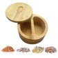 Kitchen Bamboo Salt Cellar with Swivel Lid  for Salt Pepper Sugar Herbs Spice with Spoon