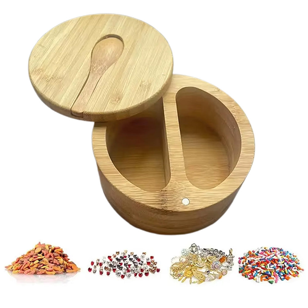 Kitchen Bamboo Salt Cellar with Swivel Lid  for Salt Pepper Sugar Herbs Spice with Spoon