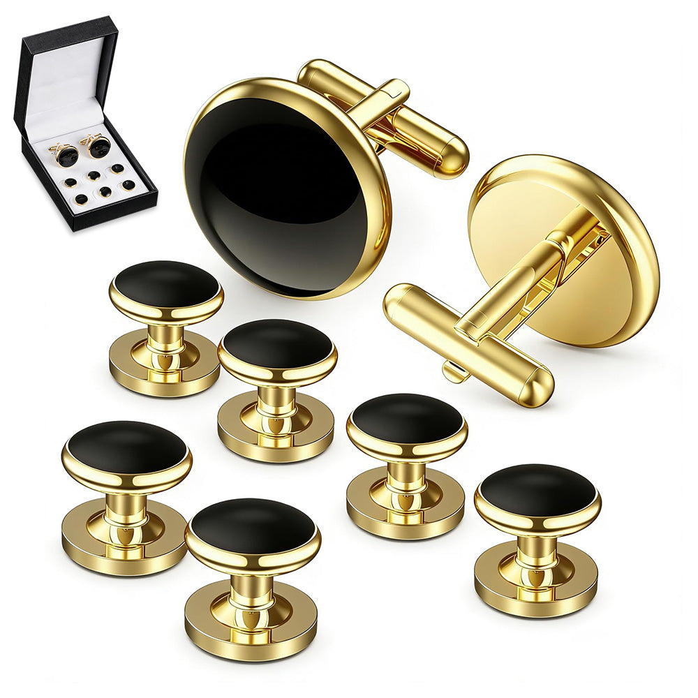 8 Pcs Men Tuxedo Cufflink and Shirt Stud Set for Weddings and Parties