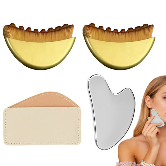 Stainless Steel Gua Sha Tool and Face Brush Set-Gold