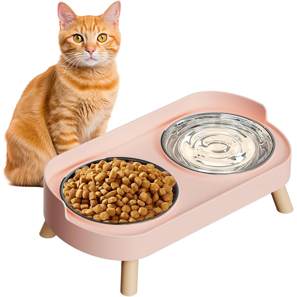 Elevated Double Stainless Steel Pet Food and Water Bowl Set
