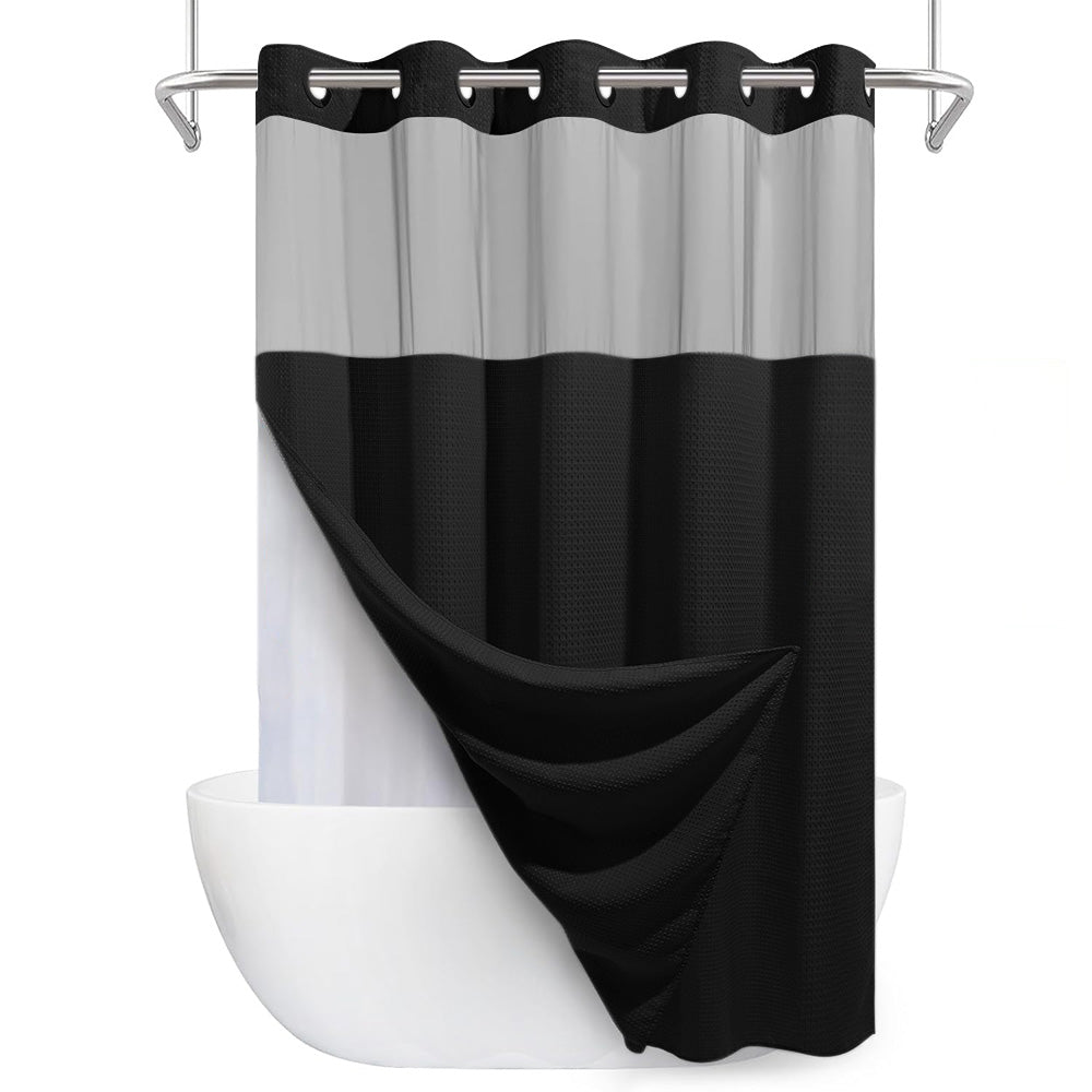 No Hook Shower Curtain with Snap-in Liner and See Through Top Window