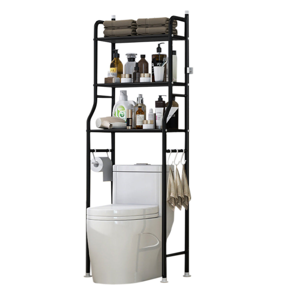 3 Tier Shelf Over Toilet Storage Rack With Paper Holder And Hooks