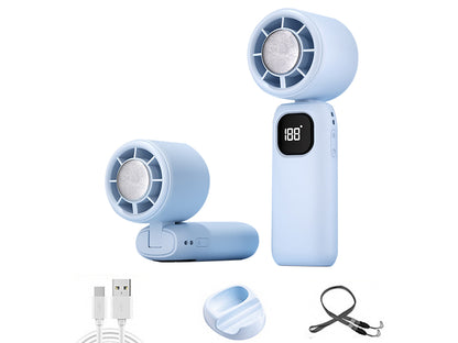 100 Speeds Digital Display Cooling Fan USB Fan with Lanyard and Phone Holder Base