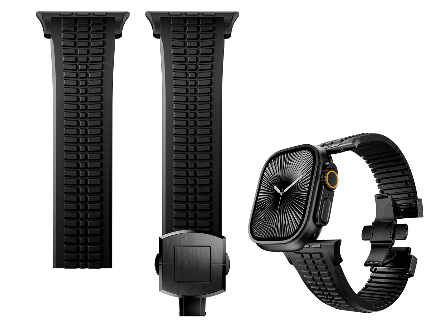 Men's Rubber Watch Band Compatible with Apple Watch Folding Buckle 42 44 45 46 49mm