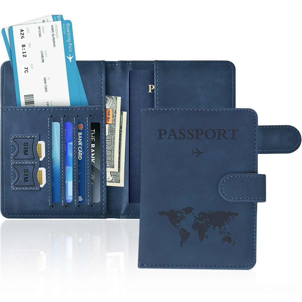 Passport Holder RFID Blocking Leather Cover Wallet With Closure For Travel Essentials