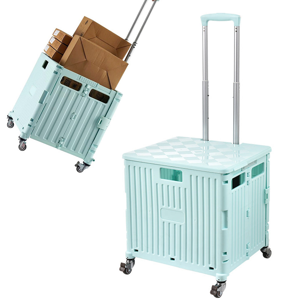 65L Foldable Utility Cart with Lid & 360 Degree Wheels Portable Rolling Crate-Black