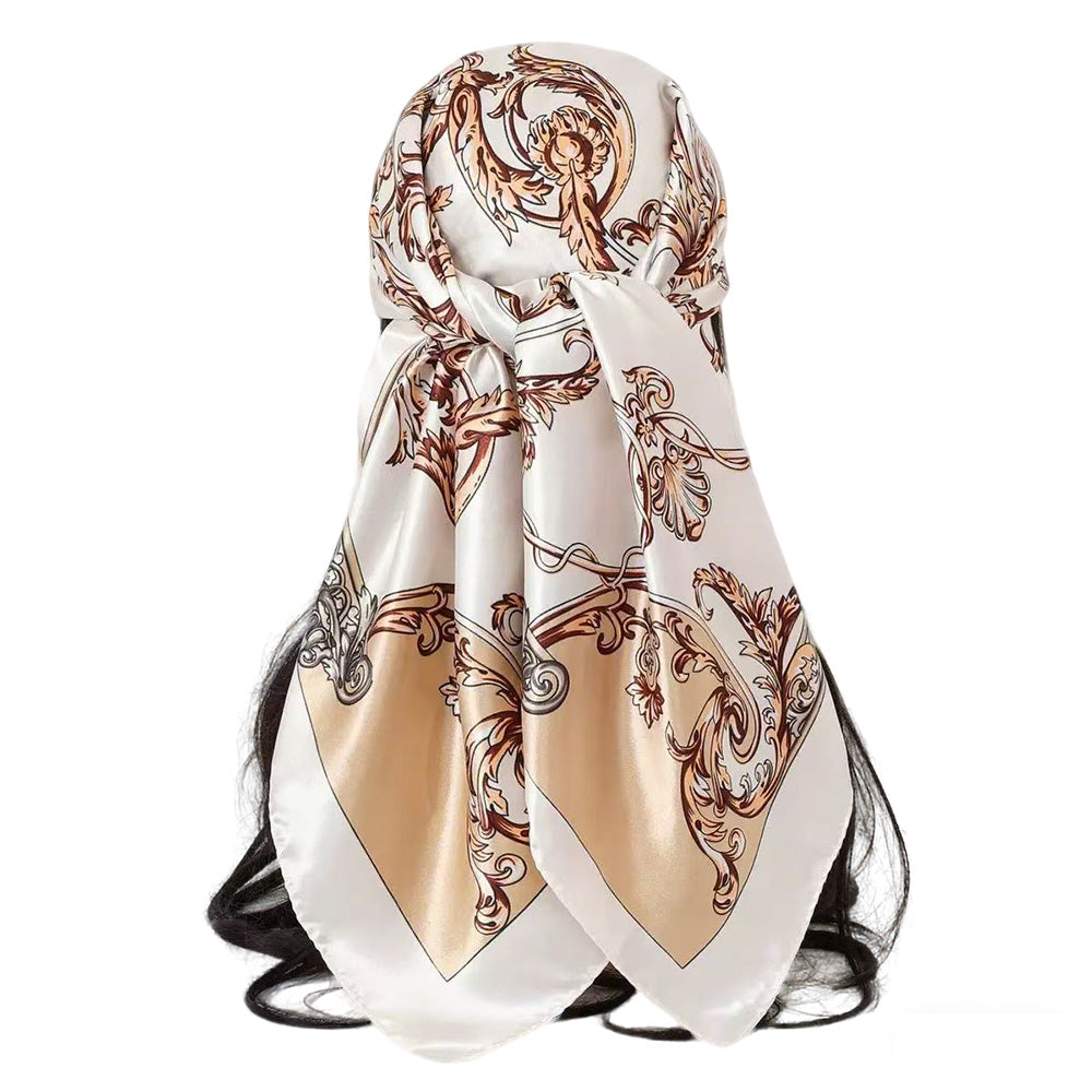 90cm Square Head Scarf Printed Satin Hair Scarf Bandanas for Women