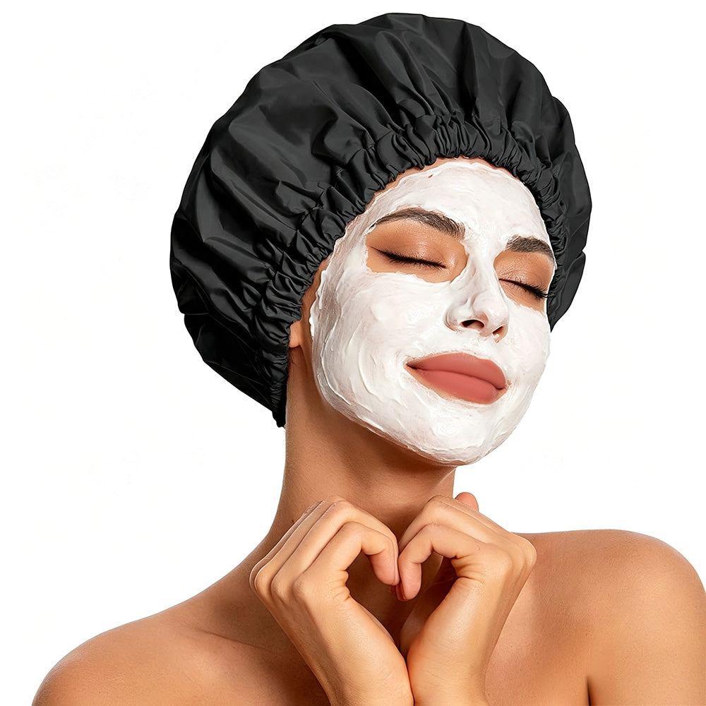 Reusable Water-Resistant Double-Layer Polyester and Satin Shower Cap for Women
